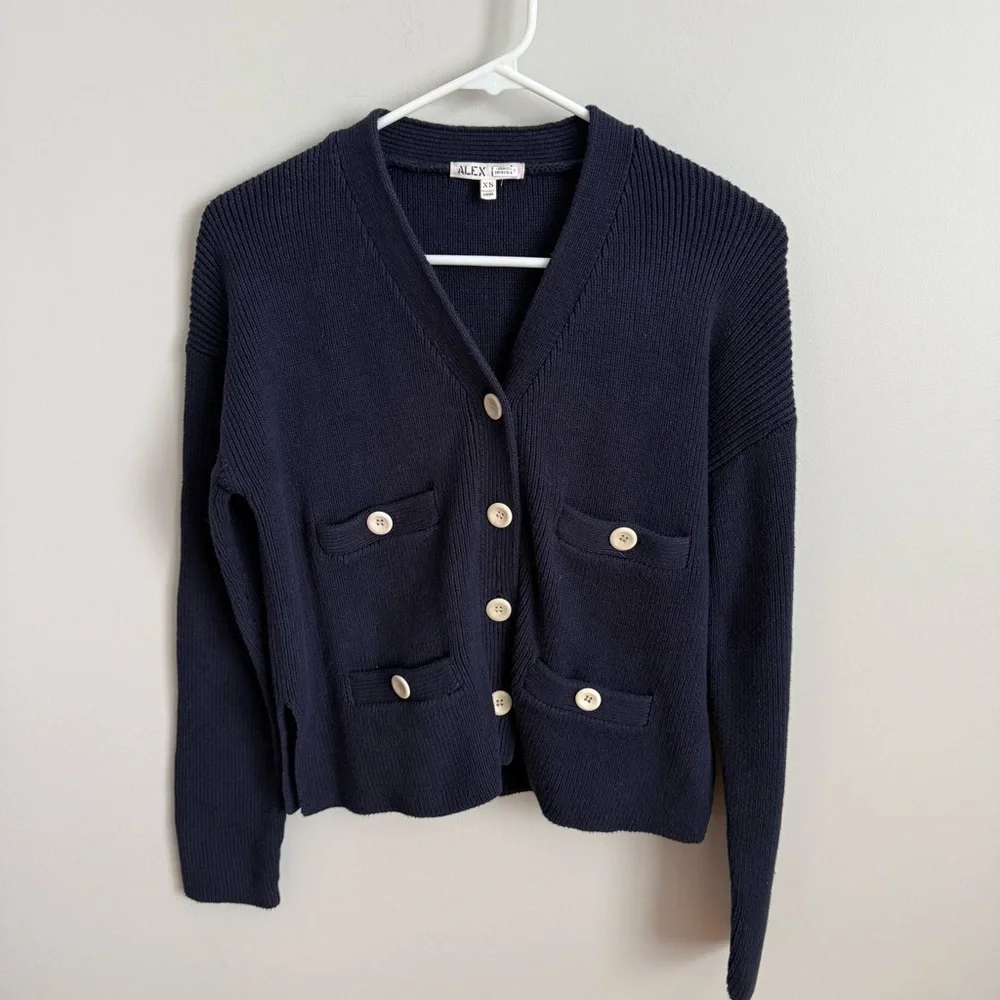 Alex Mill XS Jo Ribbed Cardigan Sweater Navy 100% Cotton VGUC